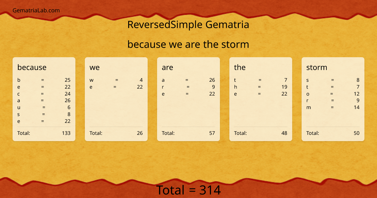 because we are the storm in reversedSimple Gematria